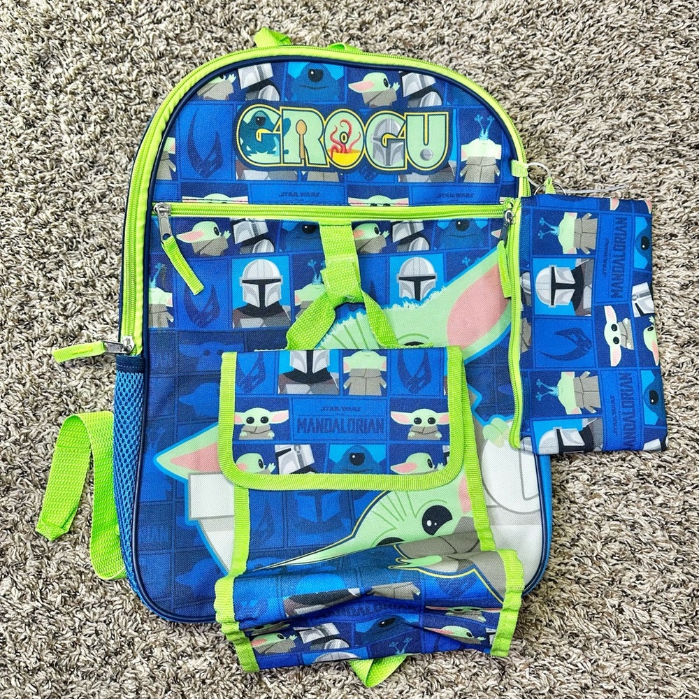 Bioworld Star Wars The Mandalorian Grogu Backpack Blue Green School Lunch Bag